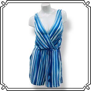 TART Sleeveless Faux Wrap Striped Romper with Pockets - Size L